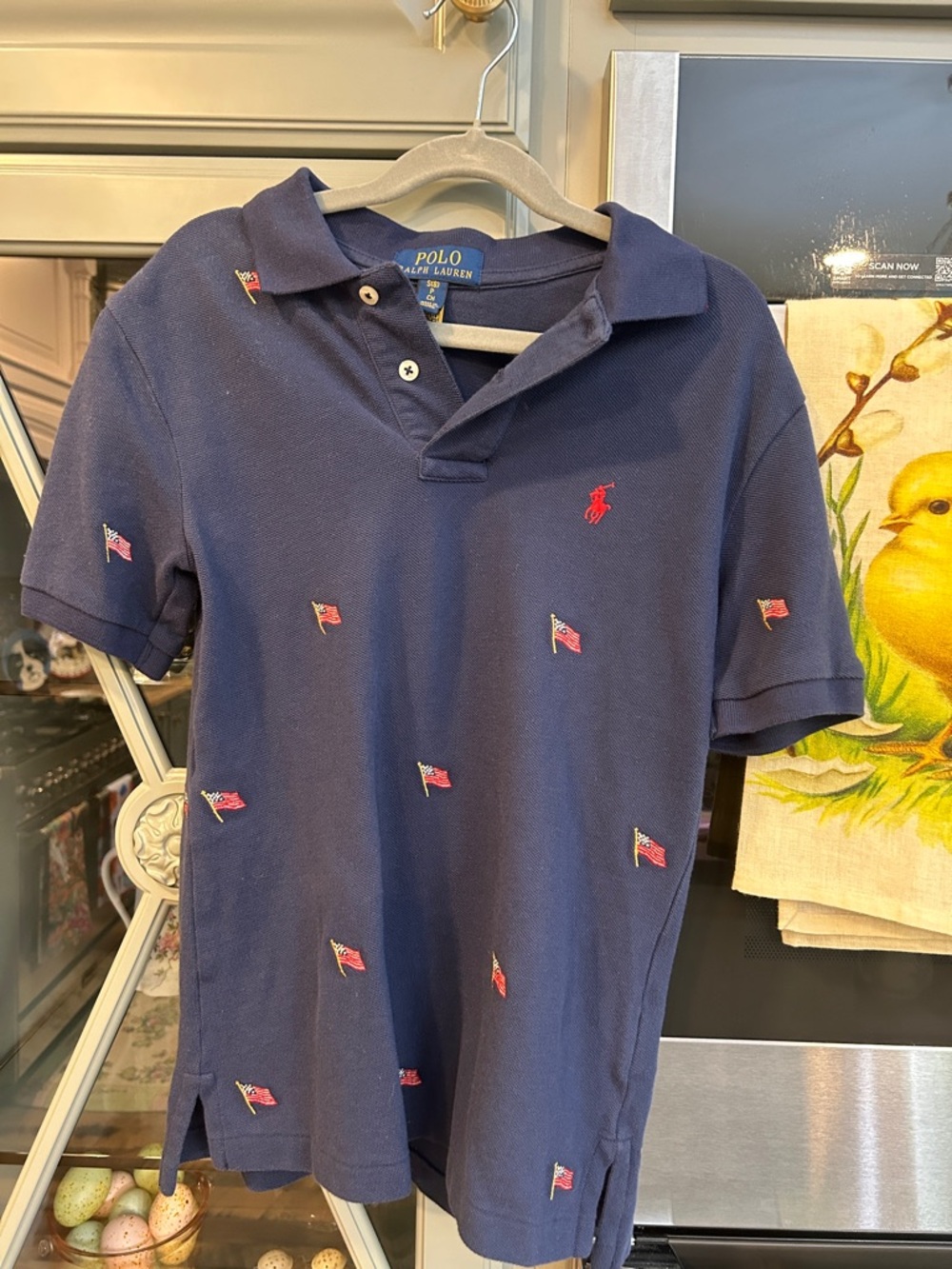 Polo by Ralph Lauren Navy Blue Polo Shirt with Red Flag Embroidery